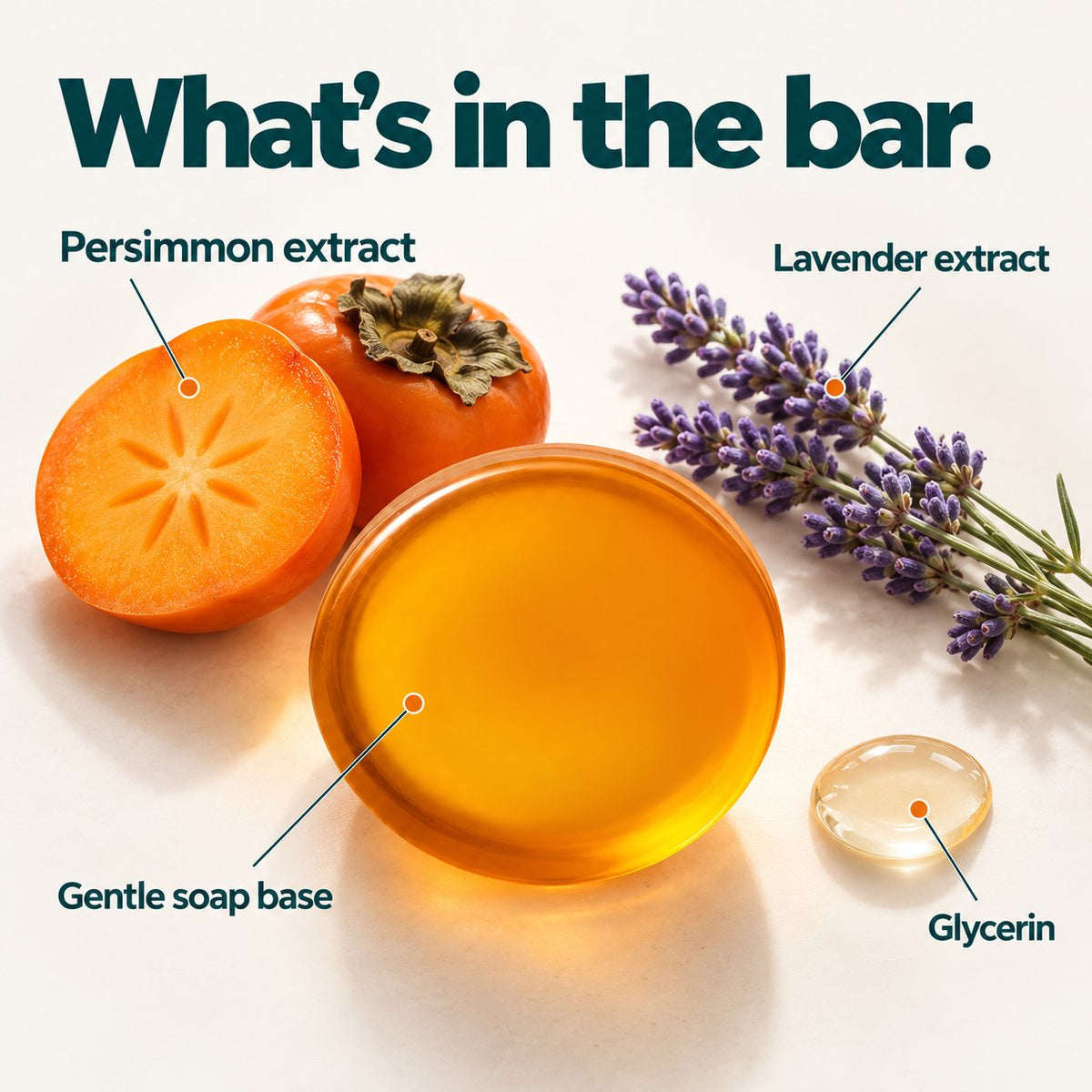 What is in the foot bar: persimmon, green tea, zinc and a gentle coconut, olive and shea base