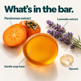 What is in the bar: persimmon extract, lavender extract, glycerin and a gentle soap base