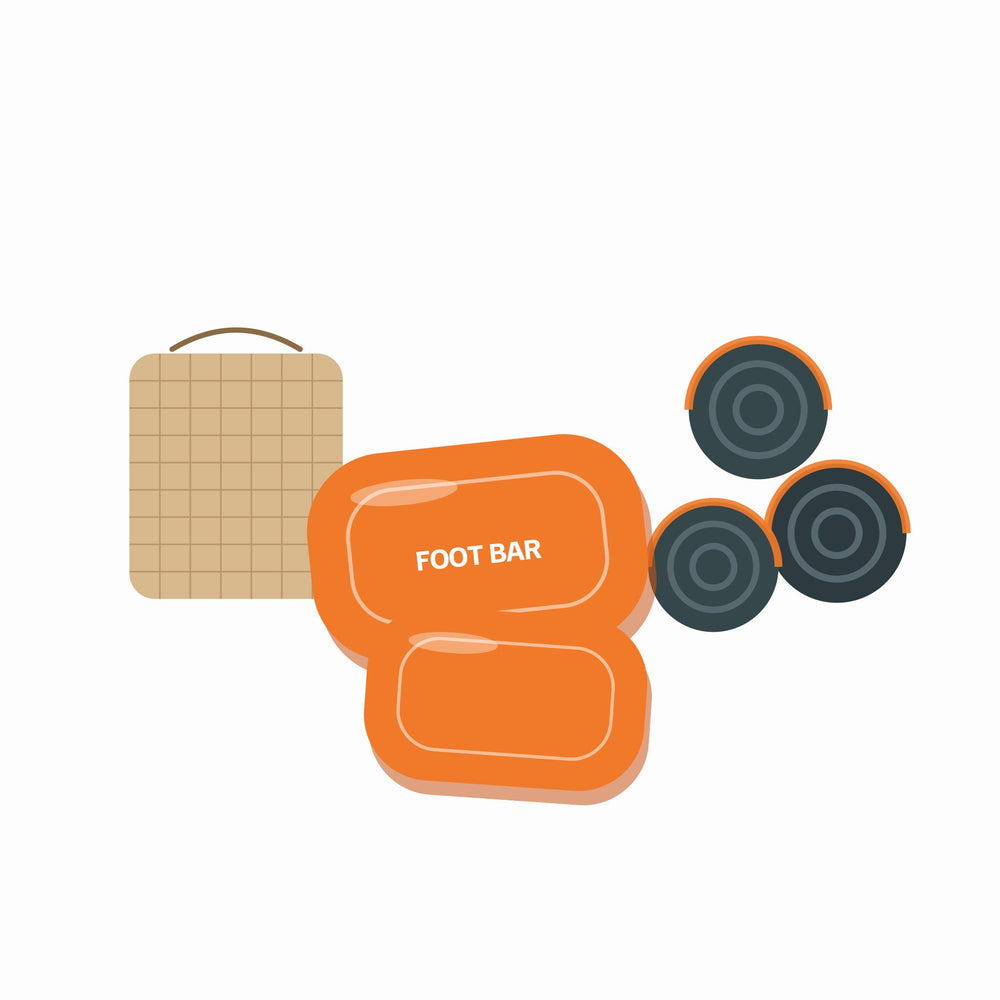 The orange foot bar with its drying pouch