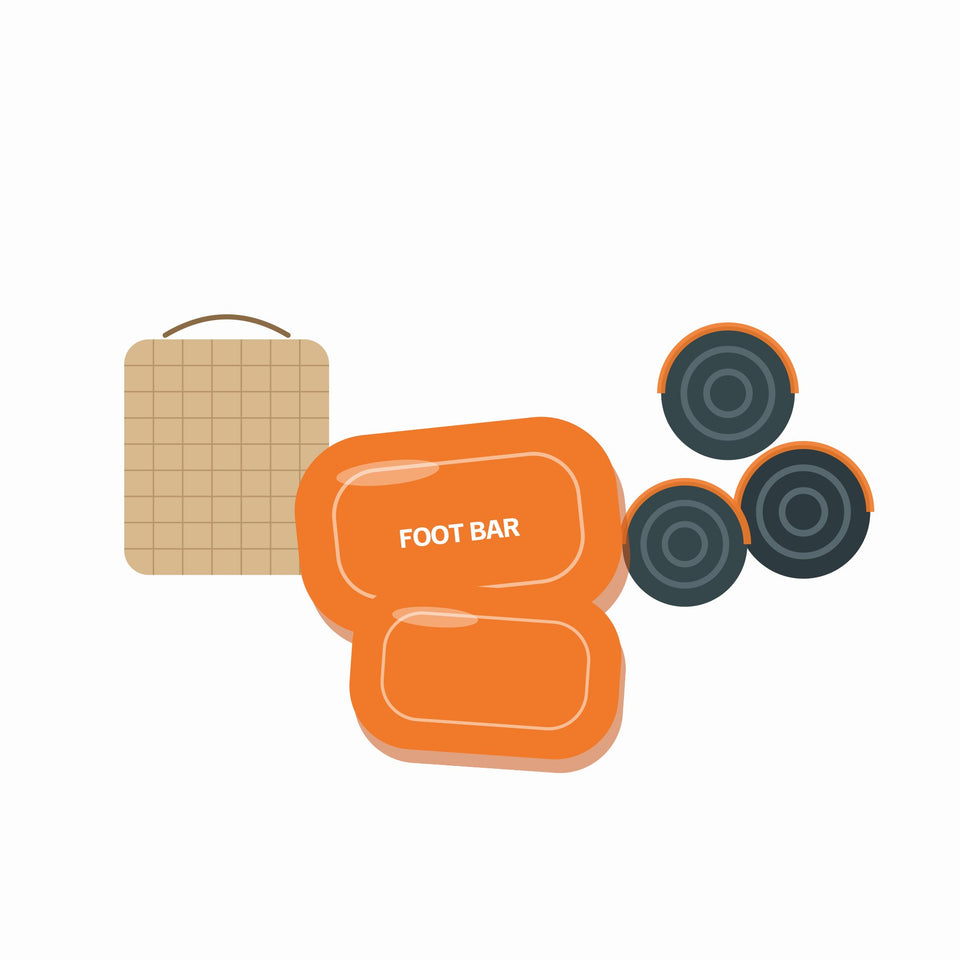 The orange foot bar with its drying pouch
