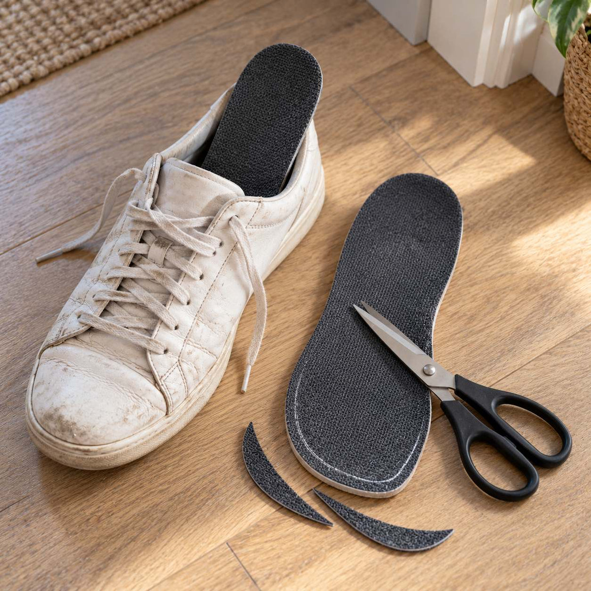 A pair of odour-control insoles cut to size